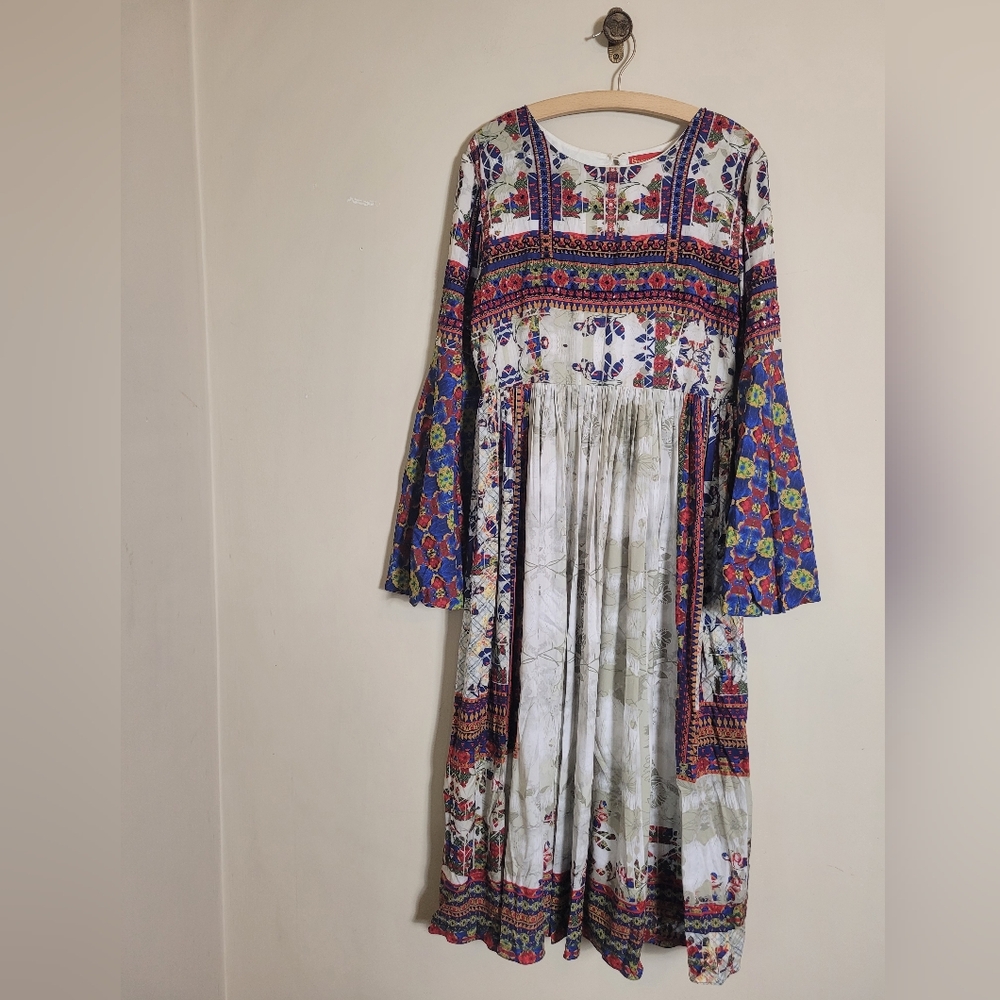 Anthropologie Bhanuni By Jyoti Sarah Printed Bell Sleeve dress Mediun - Picture 4 of 12